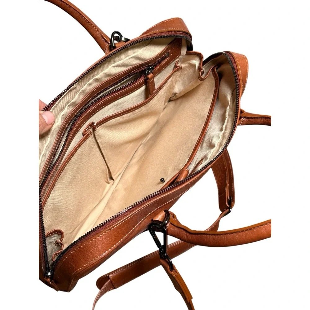 Mark & Graham Laptop Bag Crossbody Camel Brown Leather Tech‎ Organizer READ